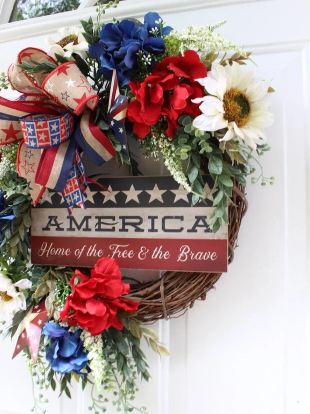Americana Wreath, 4th of July Wreath for Front Door, Patriotic Wreath, Independe